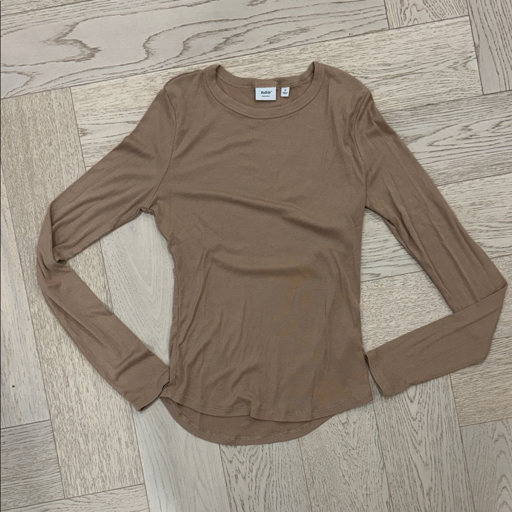 Sunday Best Long Sleeve Crewneck Top in Tan